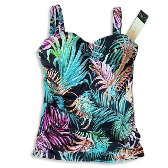 New Profile by Gottex Women's Plus Tropical Print Swim Tankini Top - Picture 4 of 6